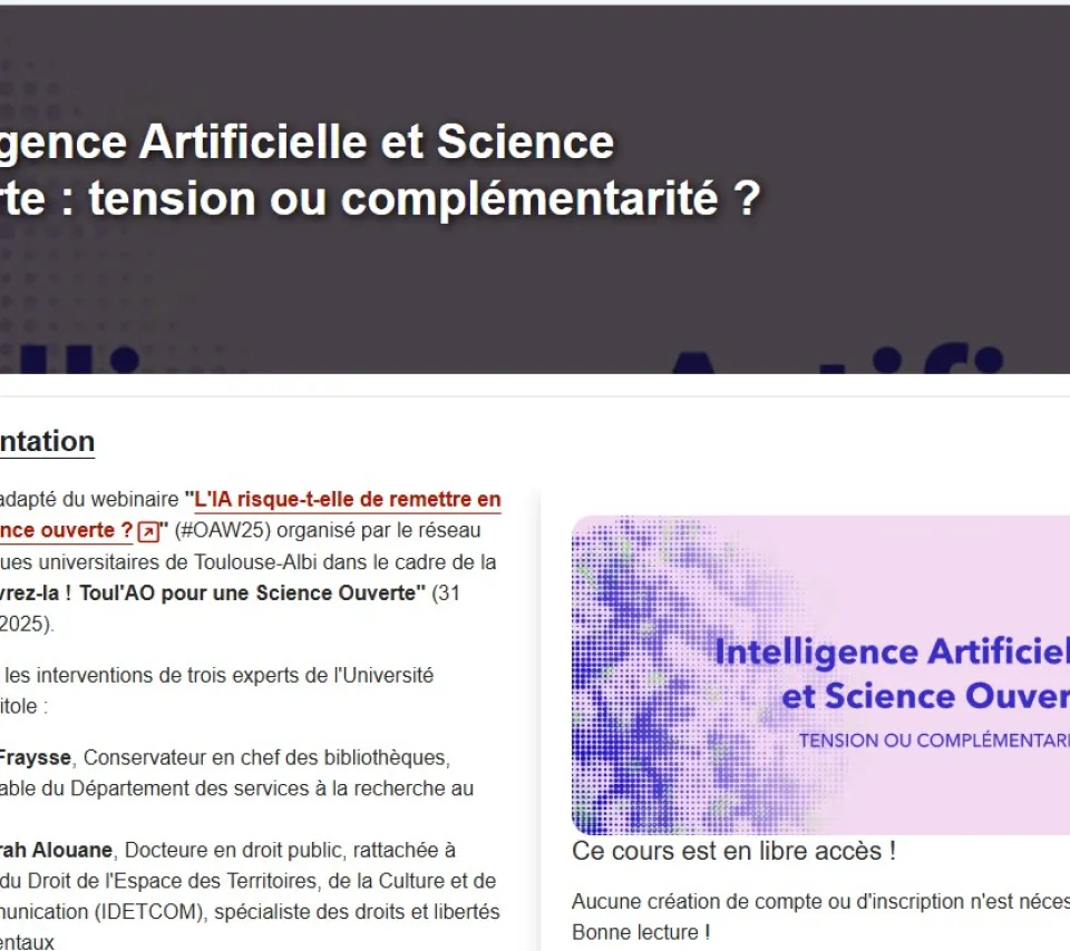 Capture d'écran de la page d'accueil de la formation sur le portail Callisto