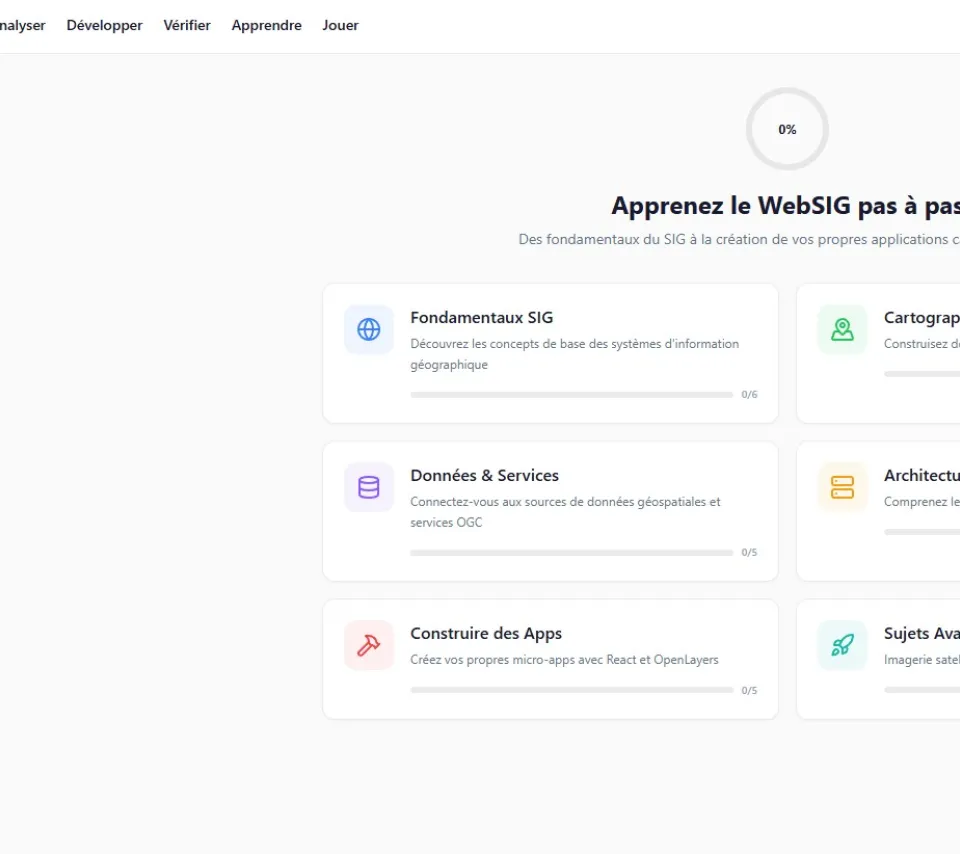 Capture d'écran de la page d'accueil de la formation en ligne au WebSIG sur la plateforme EoGIS