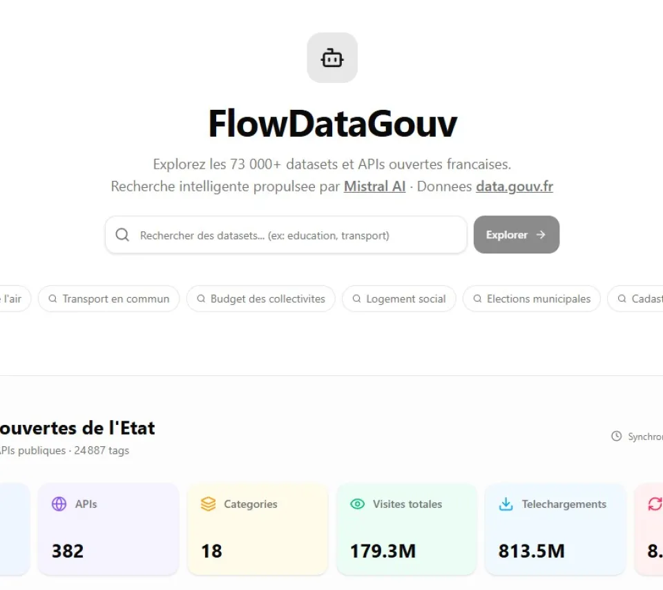 Capture d'écran de la page d'accueil de la démo permettant d'interroger les jeux de données