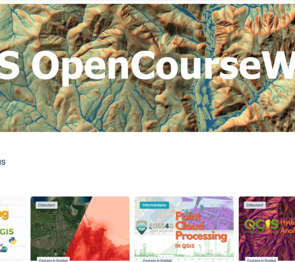 Capture d'écran de la page d'accueil du portail de formations en ligne GIS OpenCourseWare - OCWGIS