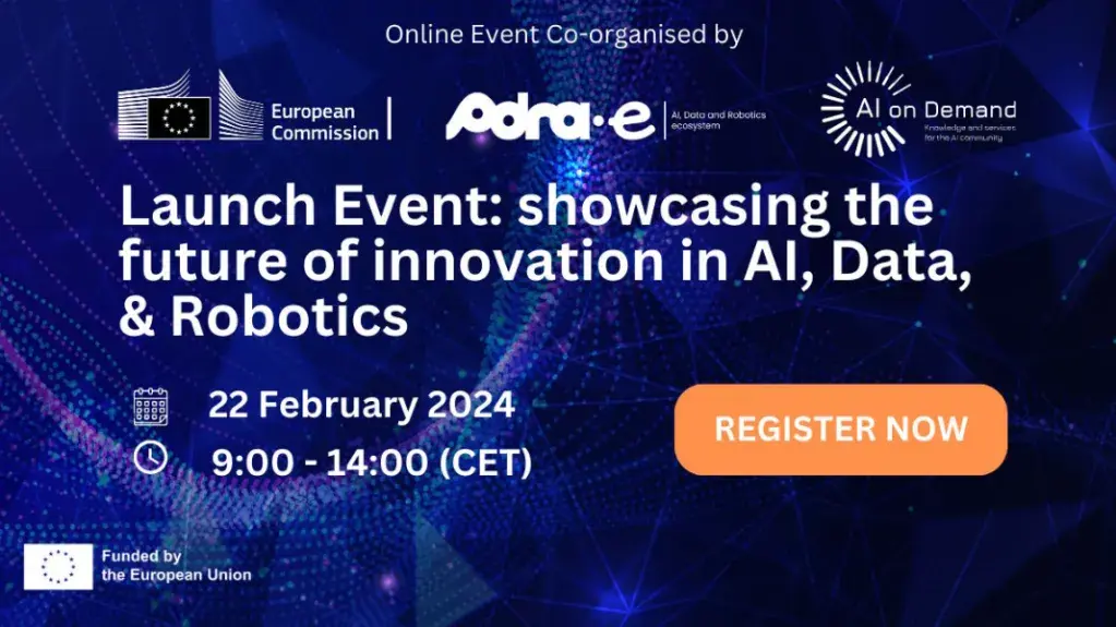 Affiche du webinaire sur les innovations dans les domaines de l'Intelligence Artificielle, des données et de la robotique.