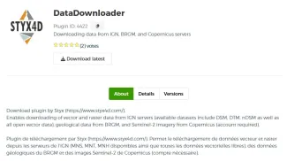 Capture d'écran de la page de download du plugin sur le site QGIS