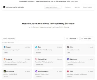 Capture d'écran de la page d'accueil du portail Open Source Alternatives